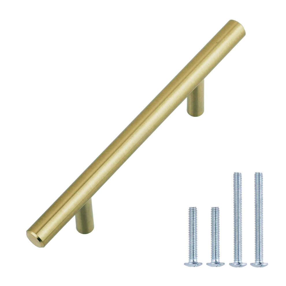 Amazon Basics Euro Bar Cabinet Handle (1/2-inch Diameter)  5.38-inch Length (3-inch Hole Center)  Golden Champagne  25-pack