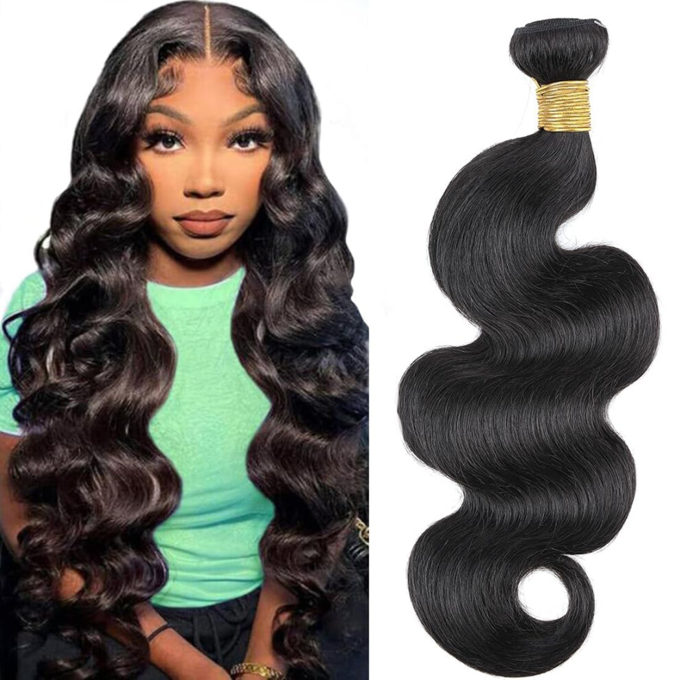 Lizourey Unisex Human Hair Bundles Body Wave Brazilian Human Hair One Bundle 16Inch 12A 100% Unprocessed Virgin Human Hair Body Wave Quick Weave Bundles Raw Bundles D