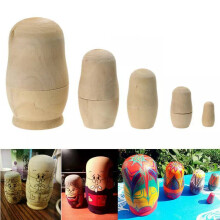 5pcs Diy Unpainted Blank Wooden Embryos Russian Nesting Toy Matryoshka Dolls