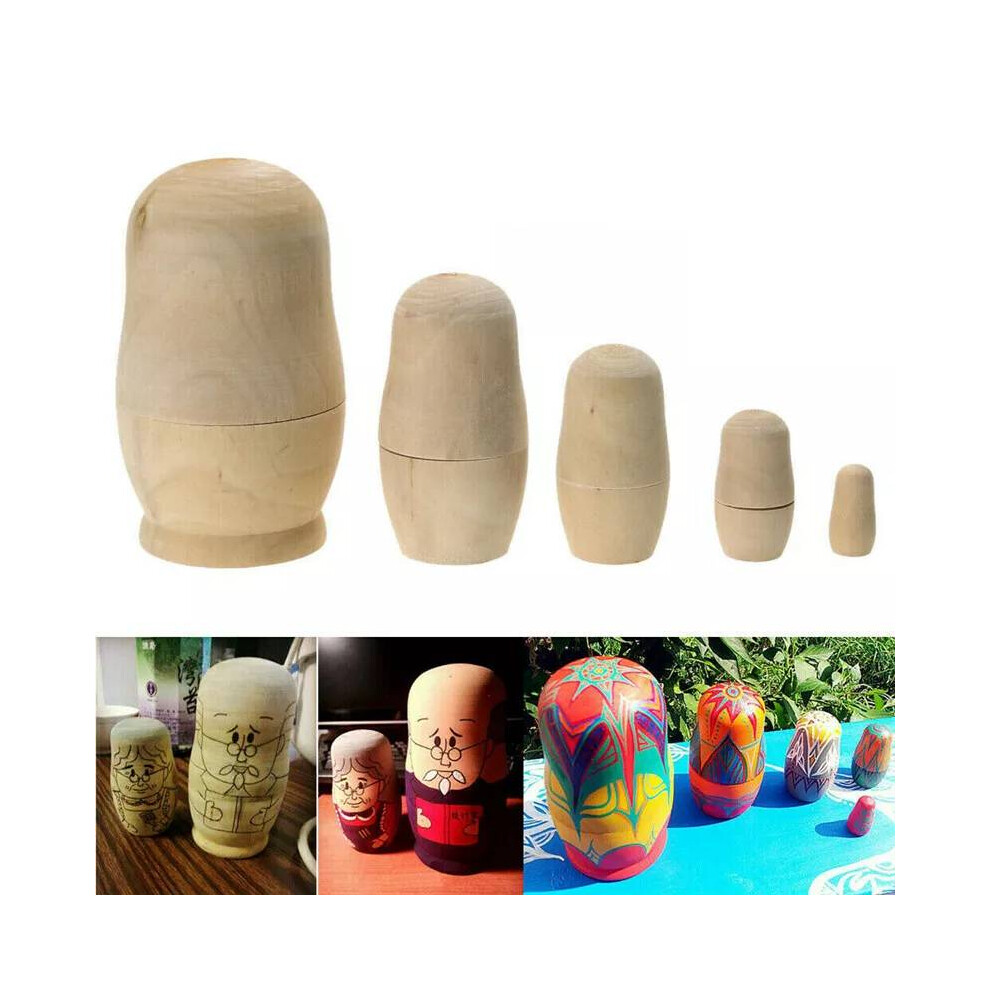5pcs Diy Unpainted Blank Wooden Embryos Russian Nesting Toy Matryoshka Dolls
