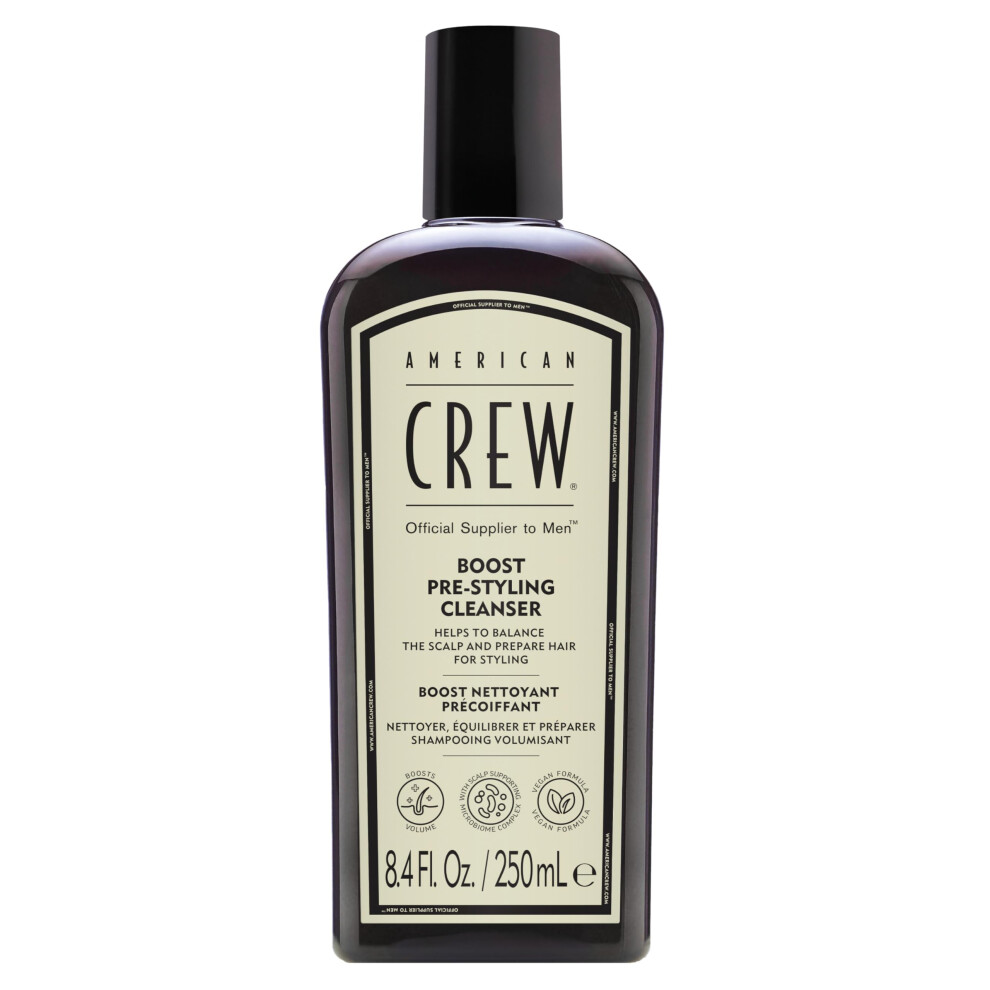 AMERICAN CREW Men's Pre Styler Boost Shampoo for Fine & Thin Hair  Instantly Volumizing Formula  Adds Volume  Lift  & Shine  Vegan  8.4 fl oz