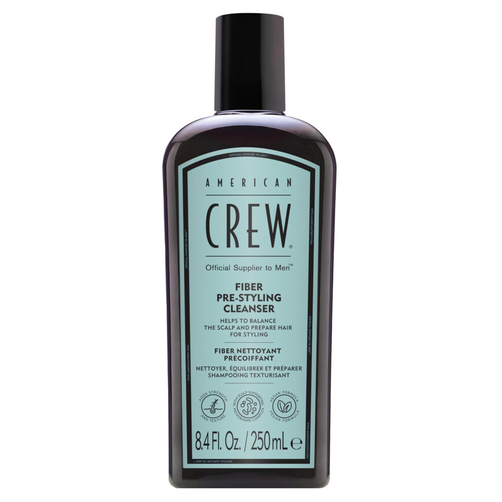 AMERICAN CREW Men's Pre-Styler Fiber Shampoo for Damaged & Fine Hair  Strengthening Shampoo  Adds Thickness & Shine  Vegan  8.4 fl oz