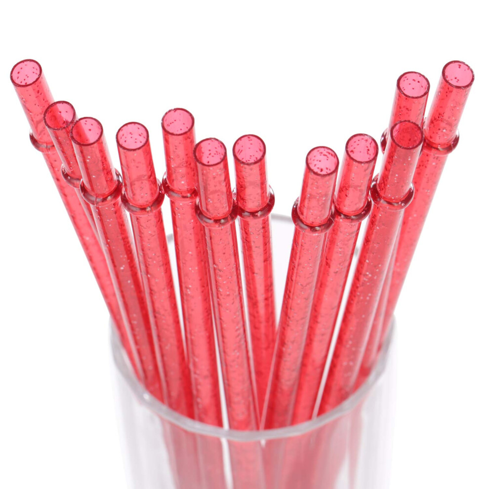 Dakoufish - Pajitas Reutilizables De Pl Stico Transparente Con Purpurina, 12 Unidades, 23 Cm, Sin Bpa, Incluye Cepillo De Limpieza (Rojo, 23 Cm)-image