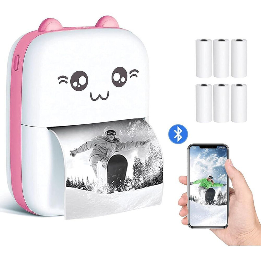 (pink) Portable Mini Bluetooth Wifi New Wrong Printer Mobile Phone Photo Title Note Hot Print Pocket Student Error Label Printer