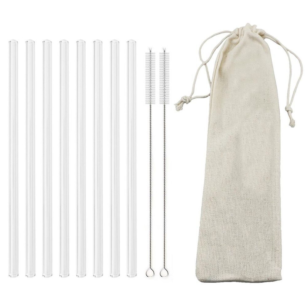 (white, 8Pcs Straight White Bag) Reusable Eco Friendly Drinking Straw High Borosilicate Glass Straw Set For Smoothies Cocktails Bar Accessories Straws With Brush