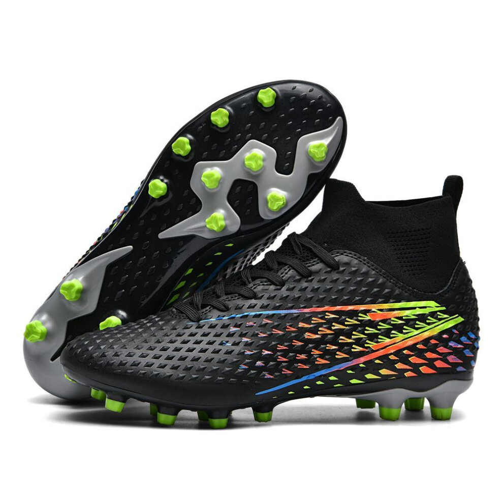 (black, 39) Men Football Boots Long Spikes High Ankle Soccer Shoes AG/TF Kids Outdoor Grass Cleats Soccer Boots Training Sport Football Shoes