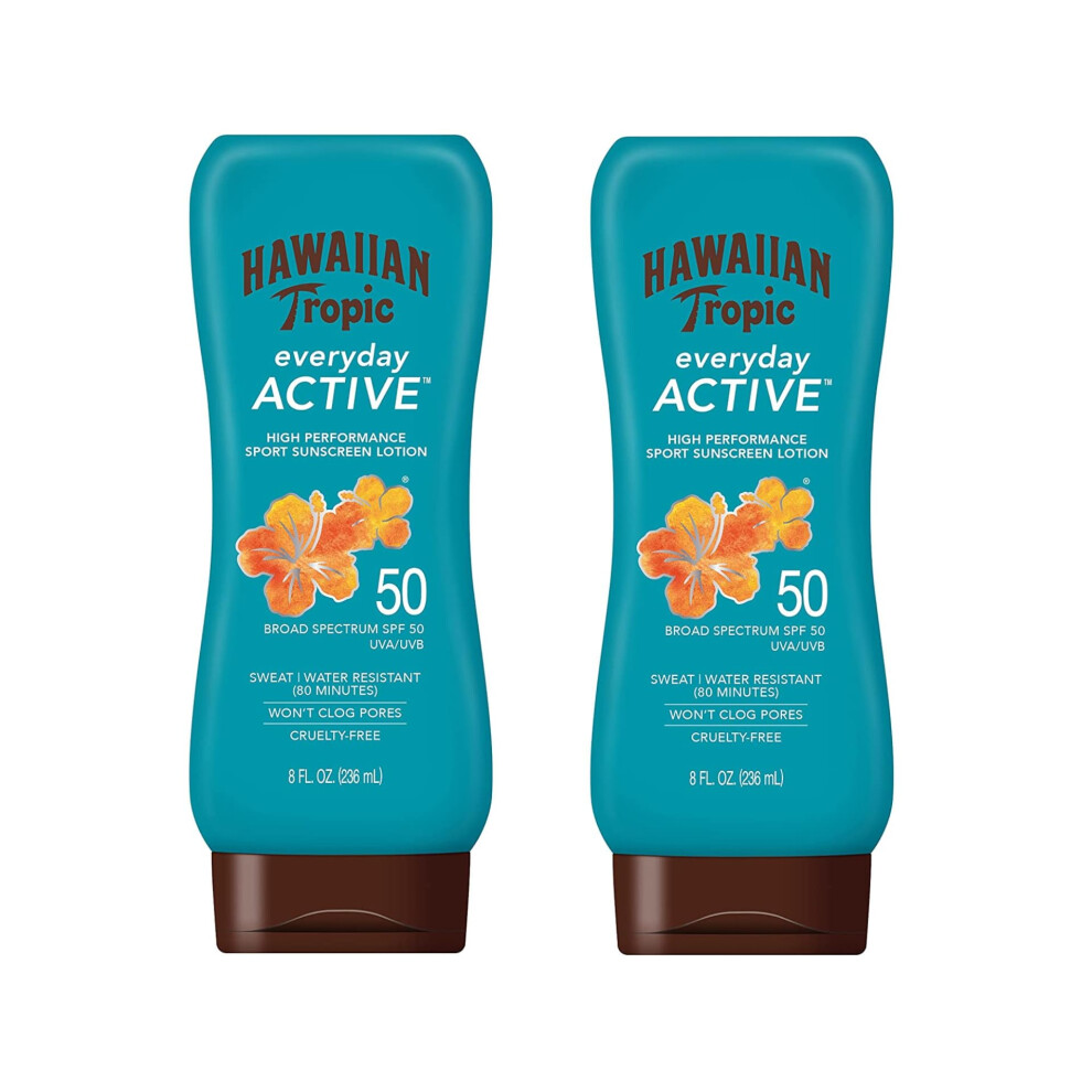 Hawaiian Tropic Everyday Active Sunscreen Lotion SPF 50  Water-Resistant  Broad Spectrum UVA/UVB Protection  8 fl oz (Pack of 2)