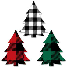 rvores xadrez de Natal Big Dot of Happiness - Recortes de festa de Natal xadrez de bfalo em formato DIY - 24 contagens
