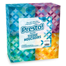 Amazon Brand - Presto! Ultra-Soft 3-Ply Premium Facial Tissues  264 Count (4 Packs of 66)  (Packaging May Vary)