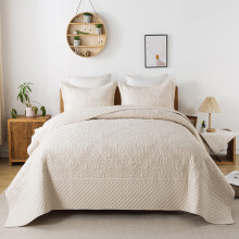 Travan 3-delt Queen Quilt S?t Quiltet Senget?ppe Oversized Microfiber Letv?gts Senget?ppe S?t med Shams Senget?j S?t til All Season Beige Queen S