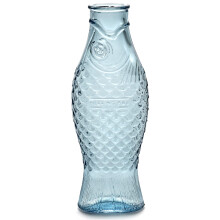 Glass Water Pitcher | Fish & Fish glassware by Paola Navone | Wine Carafe Decanter 28.74 fl oz | Clear Light Blue Bottle Container, hot or cold Drinks