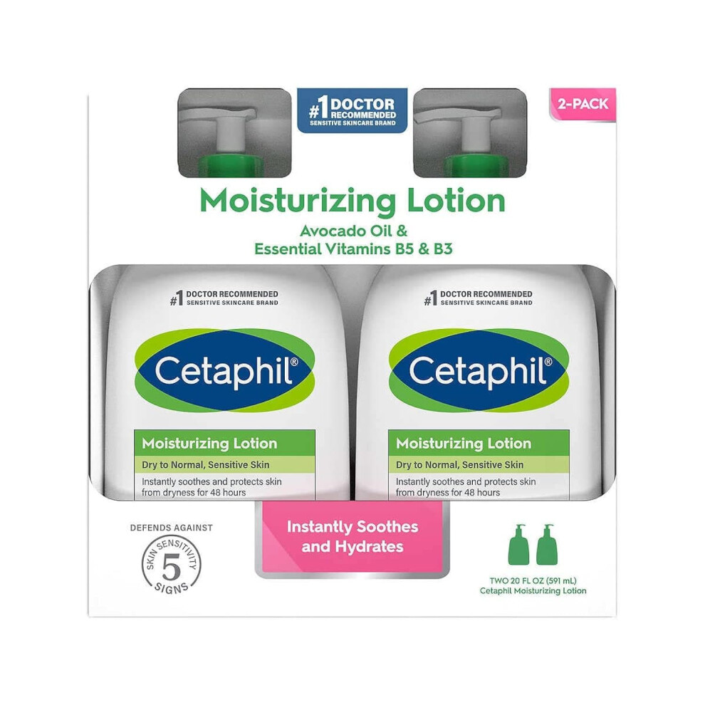Cetaphil Moisturing Lotion Dry To Normal Sensitive Skin With Avocado Oil And Essential Vitamins B5 & B3-20 Fl Oz 2 Count
