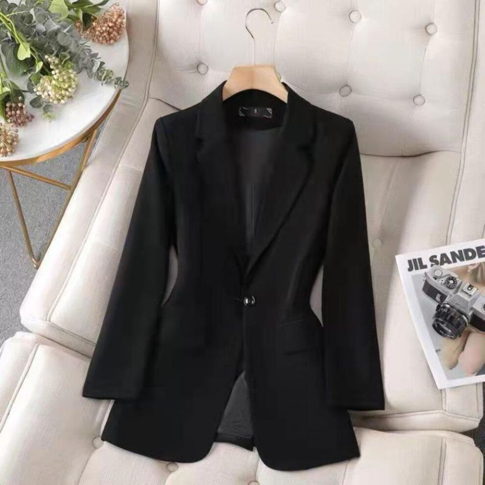 (black, 3XL) 2024 Women's Korean Slim Fit Mid-Length Casual Suit Jacket