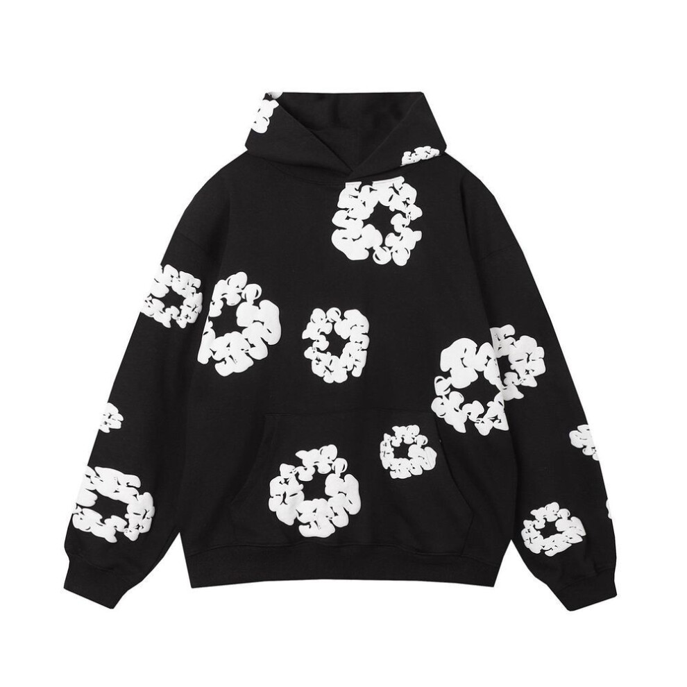 (black, Medium) 23SS Autumn/Winter Unisex 3D Foam Kapok Print Hooded Sweatshirt