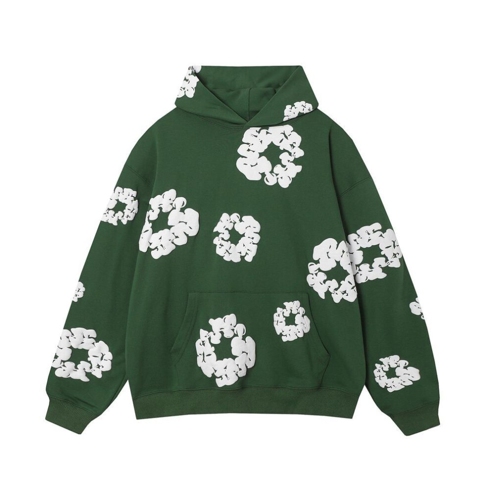 (dark green, Large) 23SS Autumn/Winter Unisex 3D Foam Kapok Print Hooded Sweatshirt