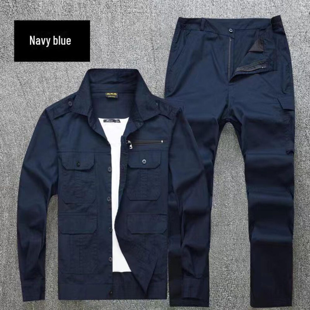 (navy blue, Size 190: 180-205 kg) Beicangwang Men's Summer Cotton Workwear: Breathable, Wear-Resistant Camouflage Uniform