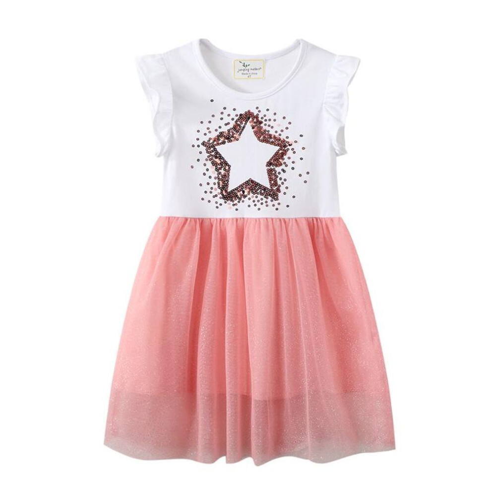 (6T height 110-120 cm) Girls' Summer Dress – European And American Style, Knitted With Sequin Embroidery