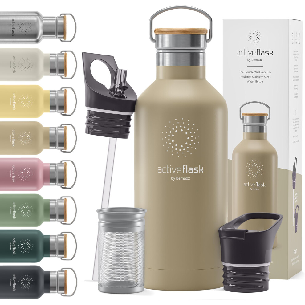 Bouteille d'eau en acier inoxydable avec infuseur     paille et 3 couvercles : 18/32 oz,    tanche, isol   e sous vide, bouteilles d'eau ACTIVE FLASK,