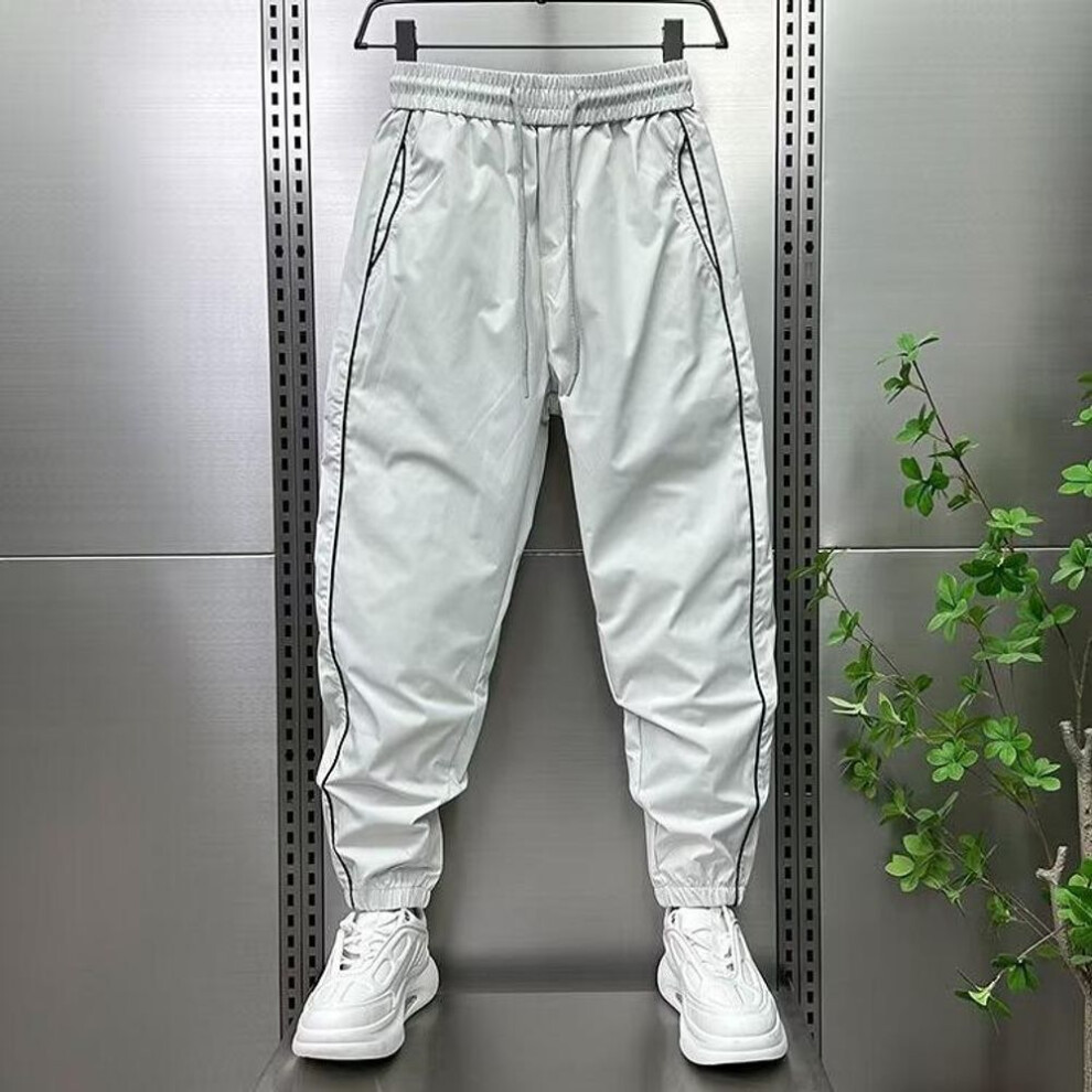 (light gray, Extra Large) Men's Slim-Fit Quick-Dry Casual Harem Pants - Nine-Point Length