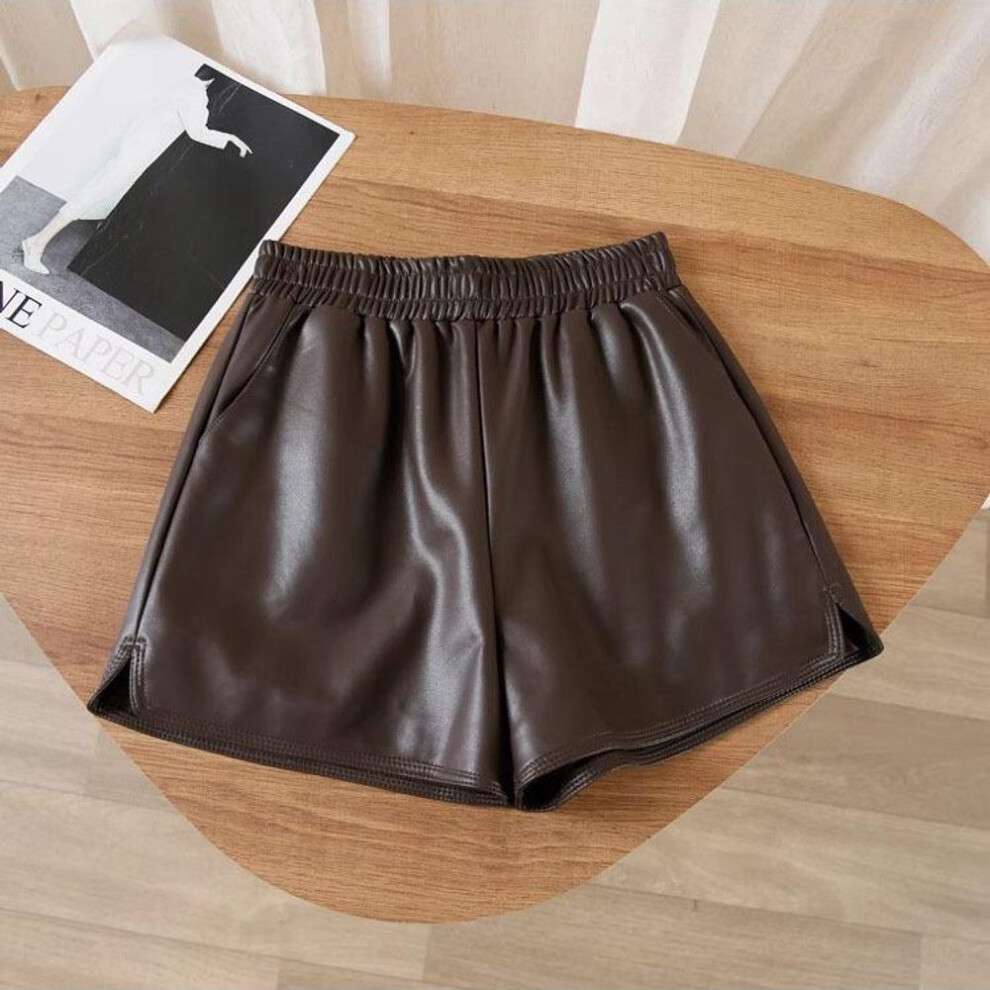 (coffee, XS) "2025 Women's High Waist Slim PU Leather Black A-Line Wide-Leg Pants & Shorts for Autumn/Winter