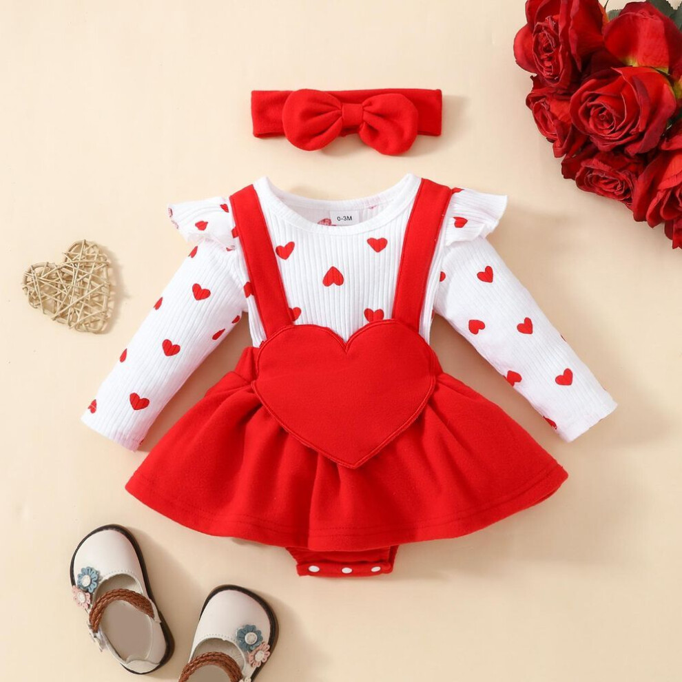 (red, 6-9 Months) 2024 Infant Girls Embroidered Love Flower Long Sleeve Two-Piece Faux 1-Piece Dress
