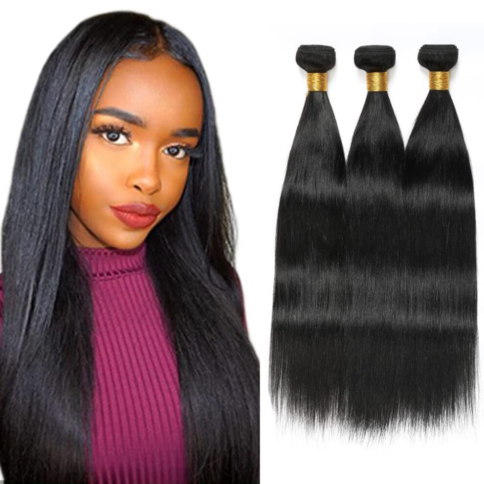 3 BüNdel Glatte Brasilianische Remy-HaarverläNgerungen Aus Echtem Menschenhaar, 24 26 28 Zoll, NatüRliches Schwarz, Klasse 8A, Unbearbeitete Echt-image