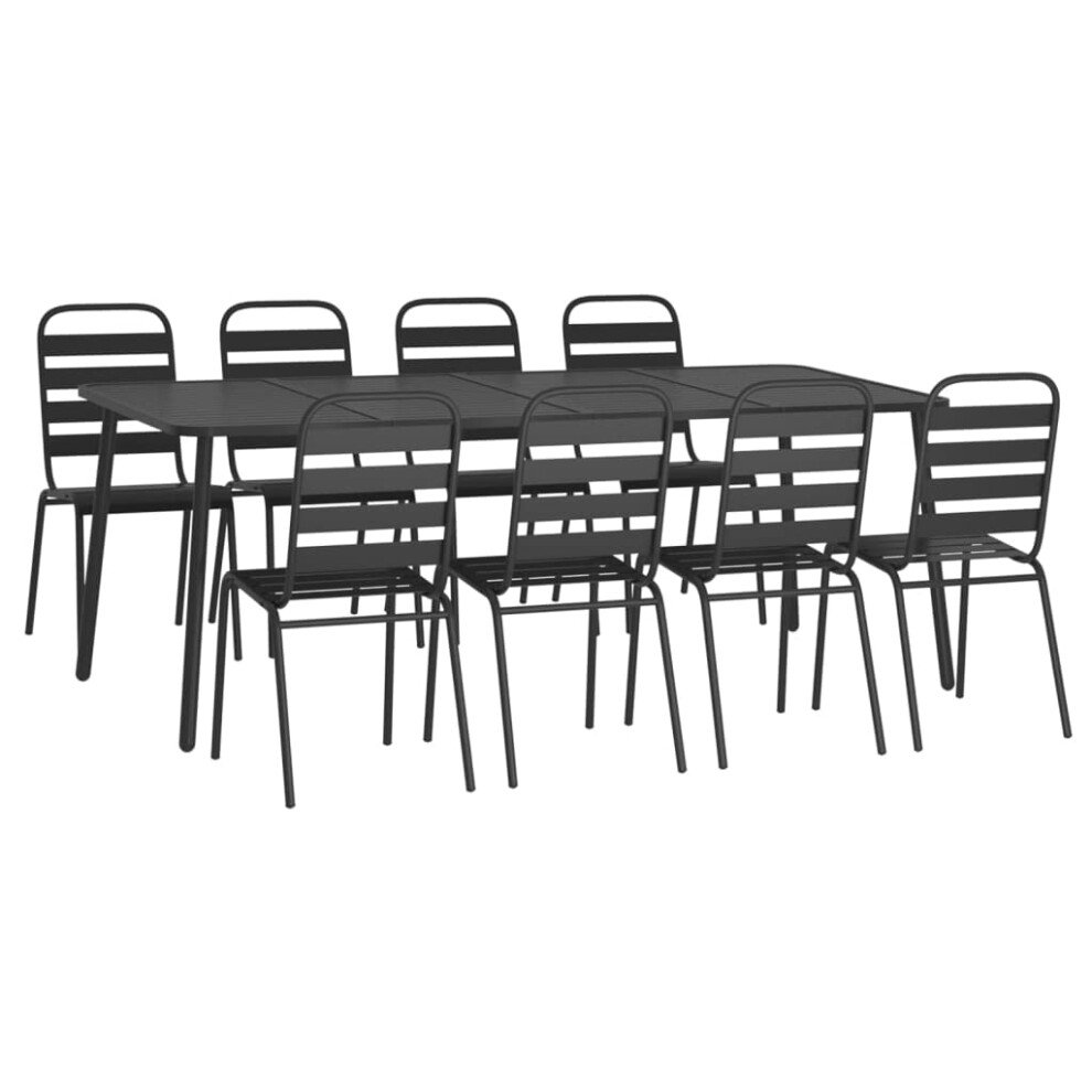 Vidaxl Garden Dining Set 9 Piece, Table And Chair For Outdoor Patio, Garden Furniture Set With Table, Modern Style, Anthracite Steel