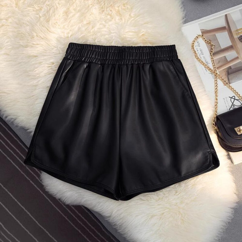(black, 5XL) "2023 Autumn/winter Women's Pu Leather High Waist A-line Wide Leg Shorts - Slim, Fashionable Boot Pants