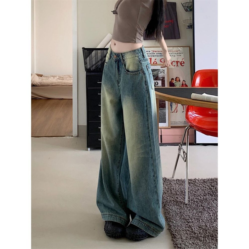 (blue, 3XL) "2024 Women's Retro Blue Washed Wide-leg Jeans - Loose Casual Spring & Summer Straight Trousers