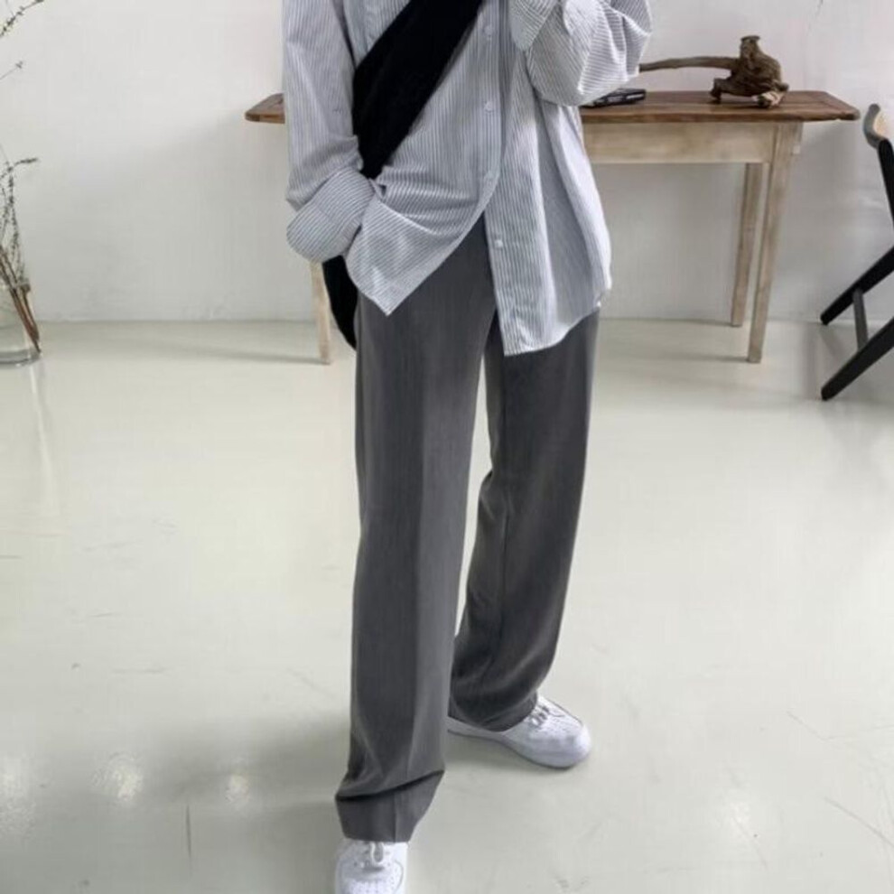 (gray, M) Men's Spring Japanese Style Wide-Leg Black Trousers: Casual, Light Luxury, Loose Fit, High-End Drape.