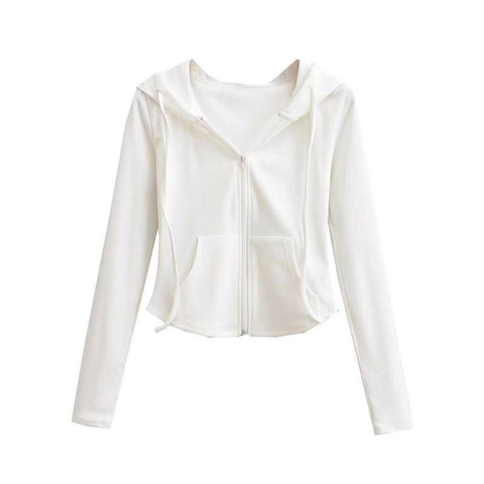 (white, 2XL) "Women's German Velvet Slim Hooded Cardigan - Hot Girl Style, Long Sleeve Short Jacket for Spring & Autumn