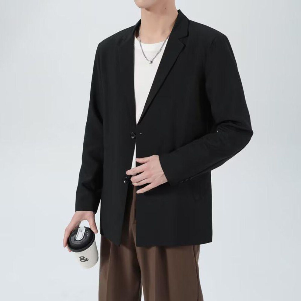 (black, 2XL) Men's Non-Iron Black Casual Suit Jacket - Korean Style, Business Formal Wear