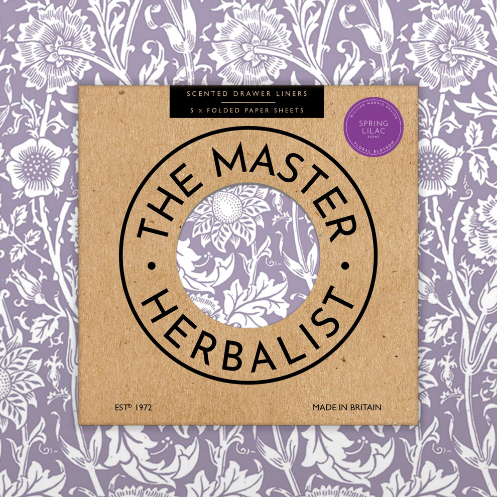 The Master Herbalist Lilac Scented Drawer Liners in a Purple William Morris Design | Pack of 5 Folded Sheets | Contains Essential Oils | Made in The U-image-OPC-PGDPJBQ-NEW