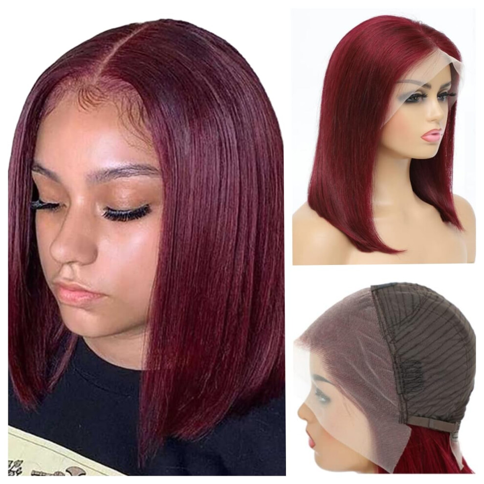 Perruque Bob Rlhair 99J Bordeaux, Cheveux Humains, 13X4, Dentelle Frontale Hd, Pré-éPiléE, Densité 180 %, Rouge, 99J, Cheveux Humains, Coupe Bob-image