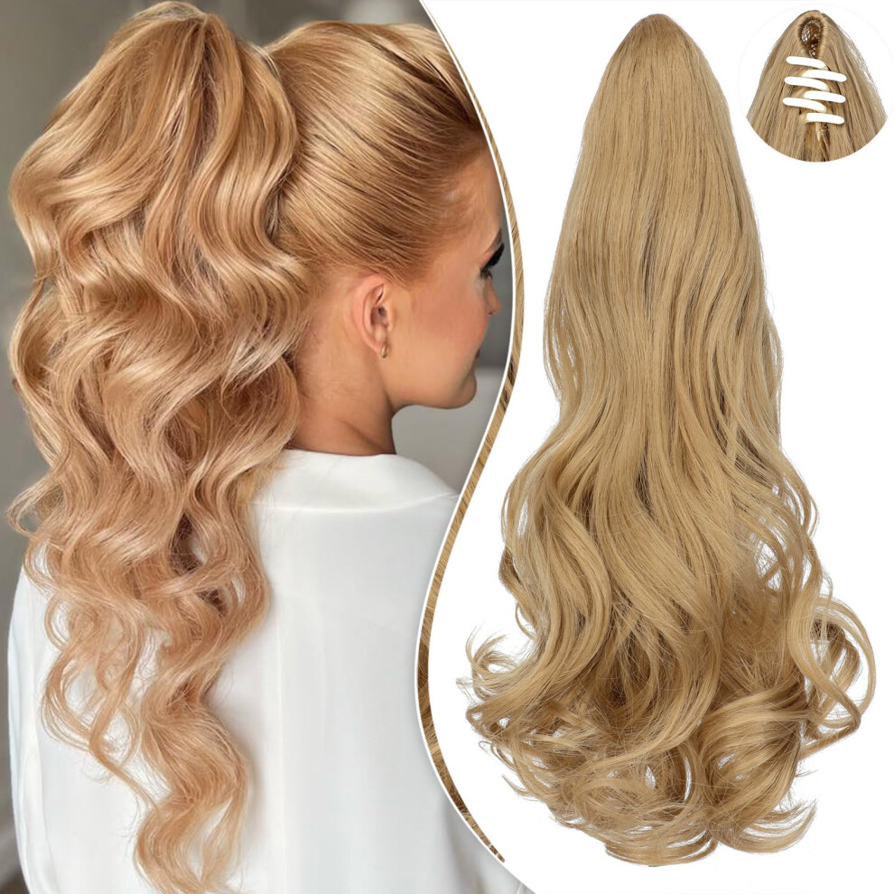 Leterly Ponytail Extension Claw 18 Curly Wavy Clip In Hairpiece Ponytail Hair Extensions Long Pony Tail Synthetic For Women Ash Blonde