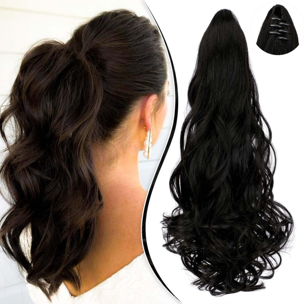 Leterly Ponytail Extension Claw 18 Curly Wavy Clip In Hairpiece Ponytail Hair Extensions Long Pony Tail Synthetic For Women Natural Black