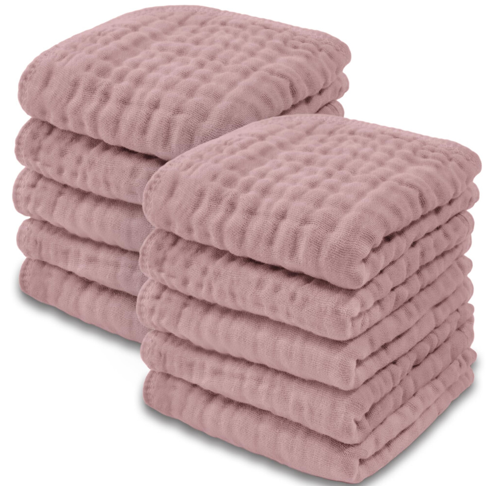 Muslin Baby Washcloths 10 Pack - Soft 6-Layer Cotton Wash Cloths For Sensitive Skin - 10X10 Large Gentle Absorbent Infant Essentials Comfy Cubs
