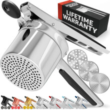 PriorityChef Large 15oz Potato Ricer With 3 Discs  Heavy Duty Stainless Steel Potato Ricer for Mashed Potatoes  Potato Masher  Press and Ricer Kitchen