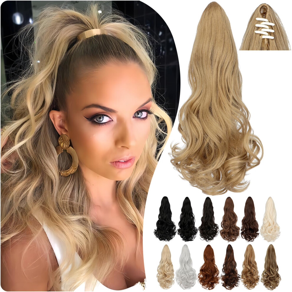 Cephermer Unisex Ponytail Extension Claw 18 Long Curly Wavy Clip In Natural Looking Synthetic Hair Extension Ponytail Hairpiece For Women Ash Blonde