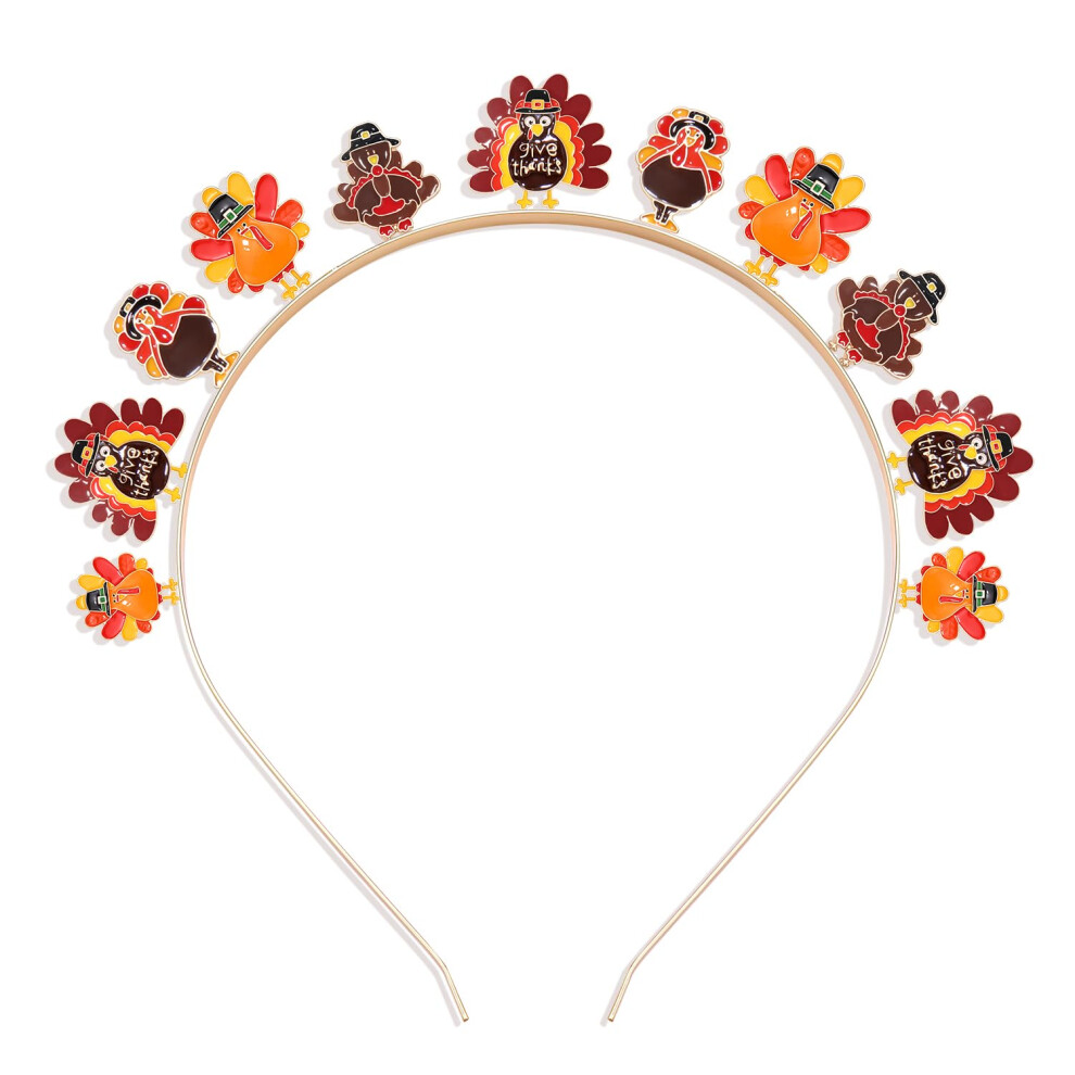 Mokkia Thanksgiving Fall Headband Women Thanksgiving Accessories Enamel Turkey Maple Leaf Pumpkin Headband Jeweled Rhinestone Headband Autumn Fall