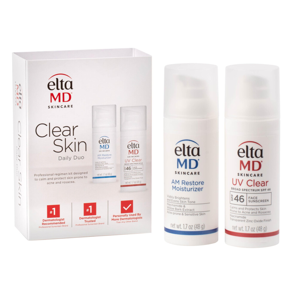 EltaMD Clear Skin Daily Duo Sensitive Skin Kit  AM Restore Facial Moisturizer and UV Clear Face Sunscreen Set  Helps Calm Rosacea and Acne Prone Skin