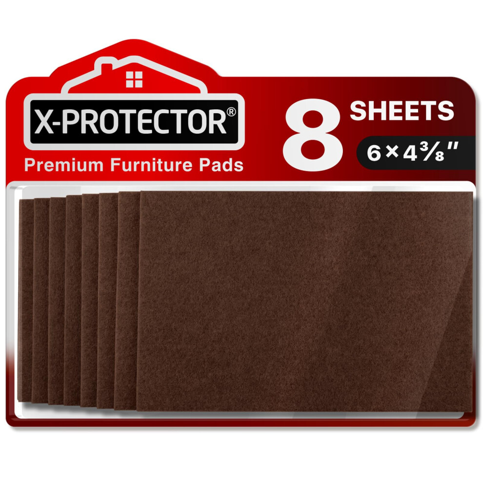 X-Protector Brown Felt Furniture Pads 8 Pcs - Premium 6X 4 3/8Heavy Duty Felt Sheets! Cut Large Furniture Pads To The Size You Need - The Best Felt Fl