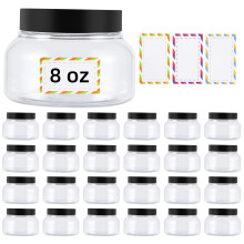 Entjor 24-pack plastic containers van 8 oz met deksels en waterdicht label BPA-vrij - navulbare transparante cosmetische containers voor lichaamsbote