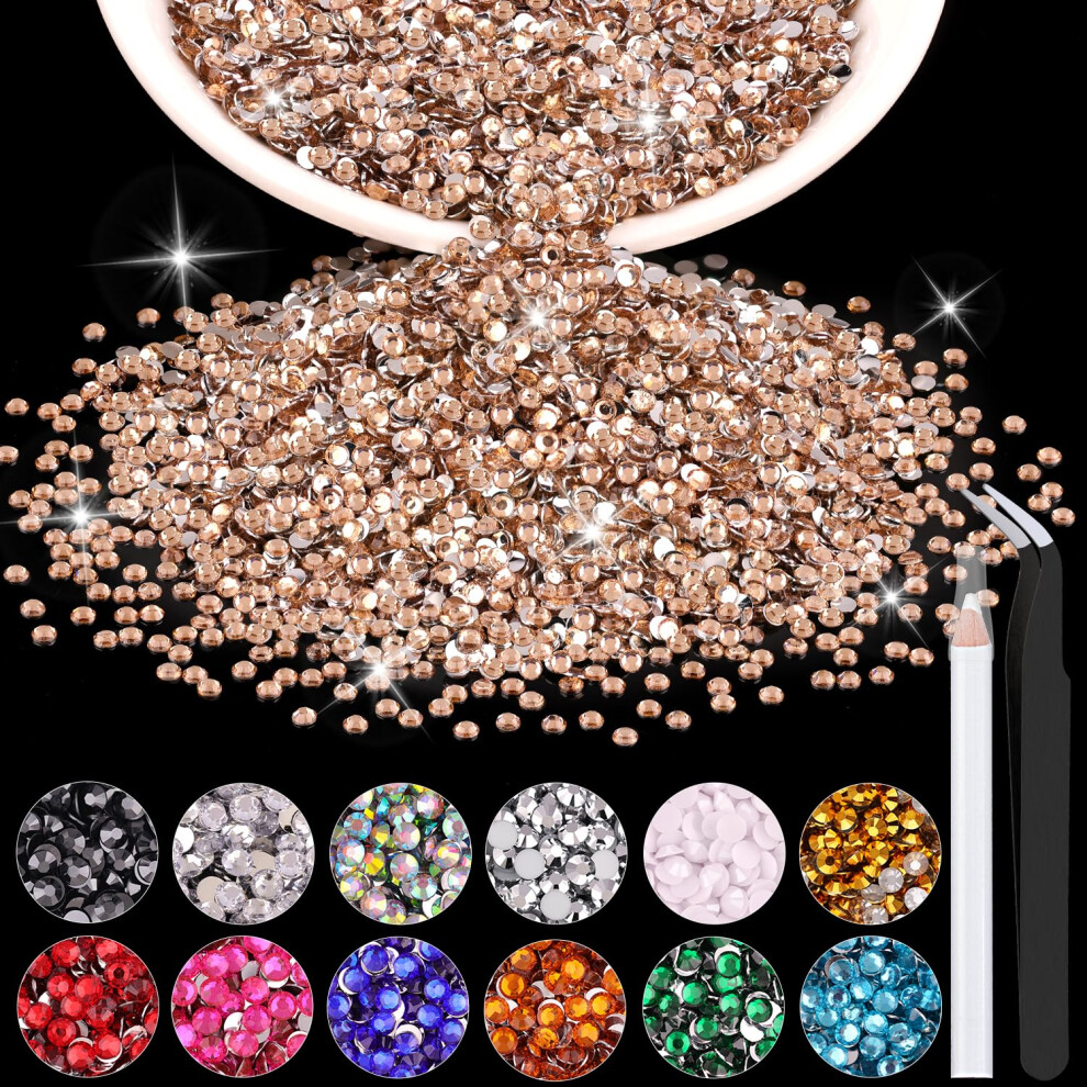 5000 Stuck 2 Mm Kunstharz-Strasssteine In Grosspackung (Champagner), Schillernde Flache Kristalle Zum Basteln, Diy-Nageldekoration, Edelsteinanhan-image