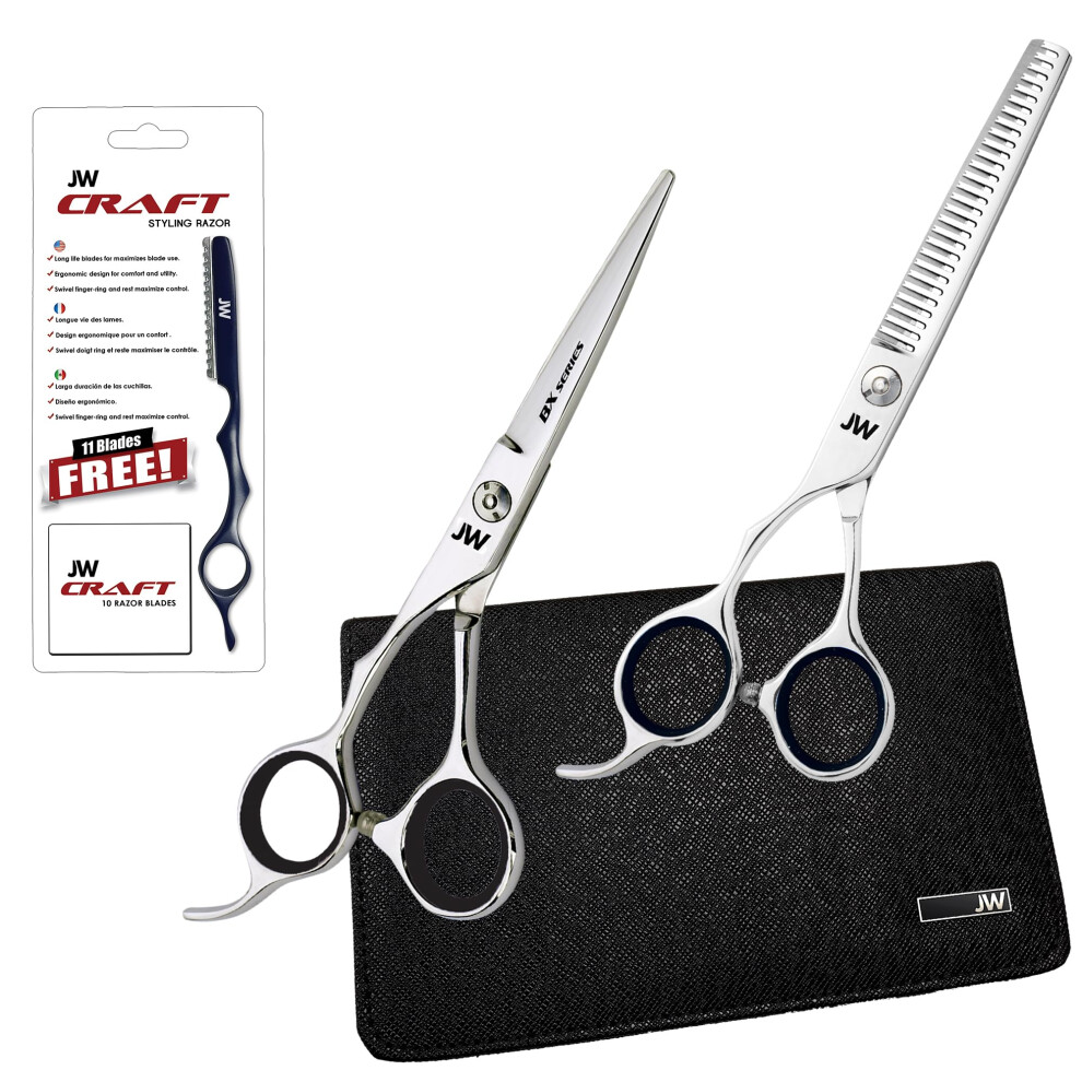 Washi Beauty Shears Silver/Black Jw Shears Professional Hairdressing Shear Thinner Razor And Case Set (5.75 Lefty )
