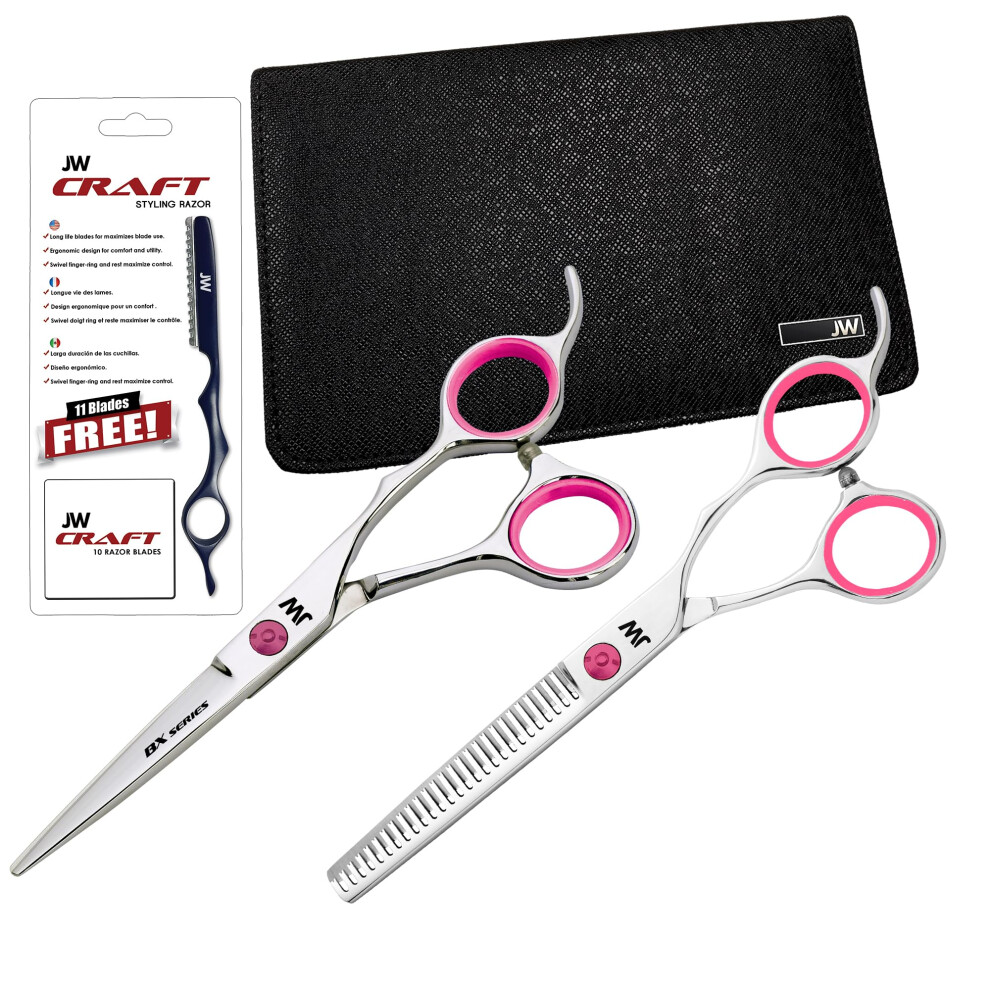 Jw No Nice Silver/Pink Jw Shears Professional Hairdressing Shear Thinner Razor And Case Set (5.25 )