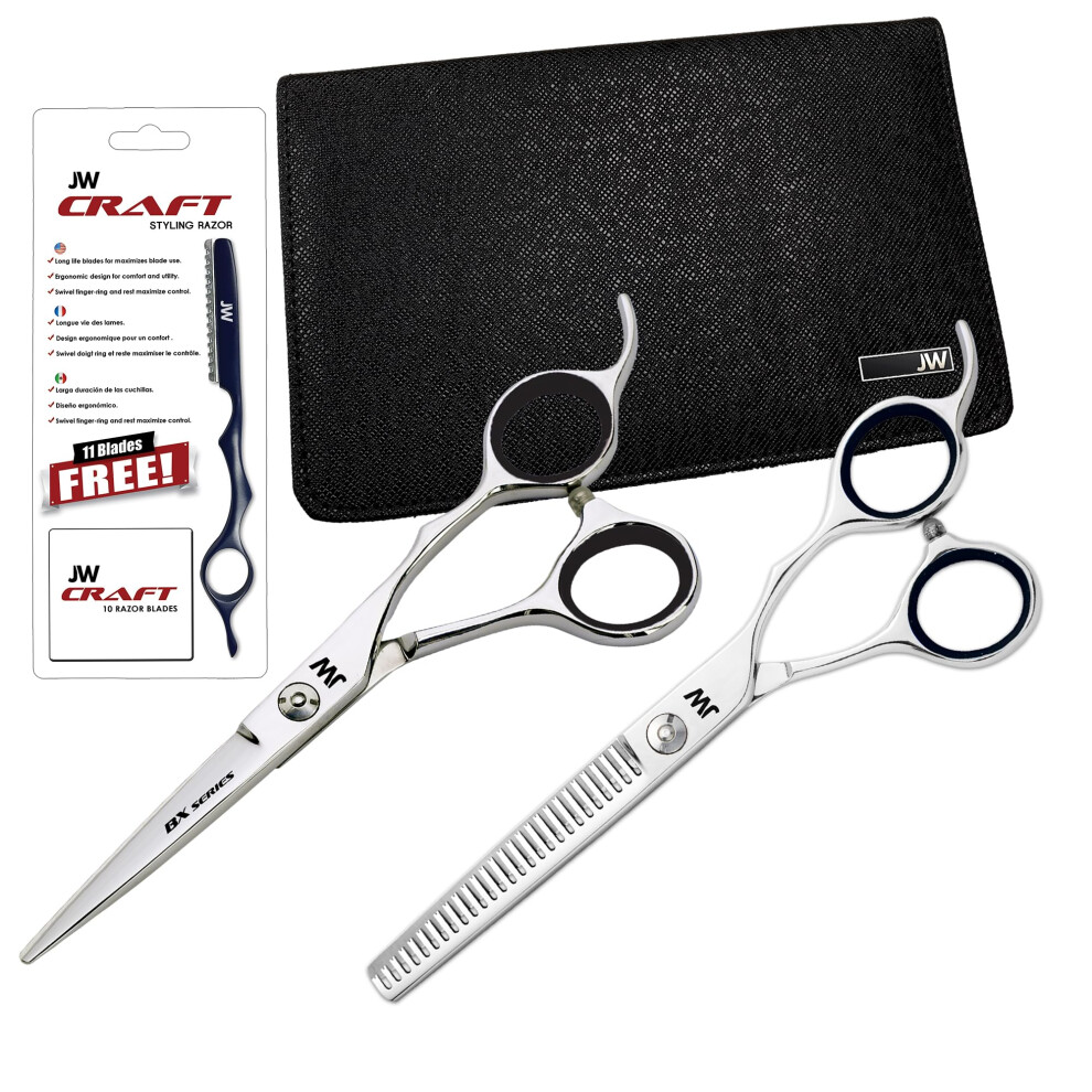 Jw Shears Silver/Black Professional Hairdressing Shear Thinner Razor And Case Set (5.25 )