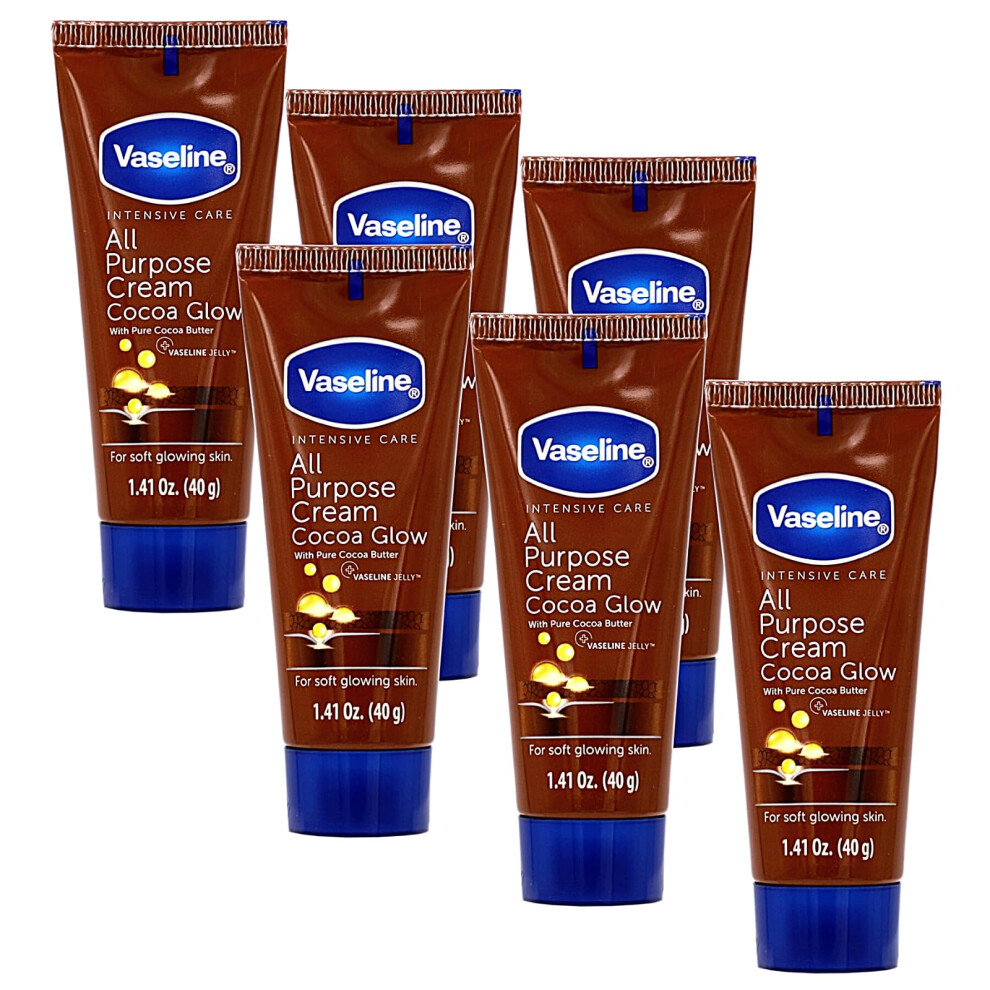 Vaseline All Purpose Cream Cocoa Glow  with Pure Cocoa Butter  6-Pack  1.41 FL Oz Each  6 Tubes