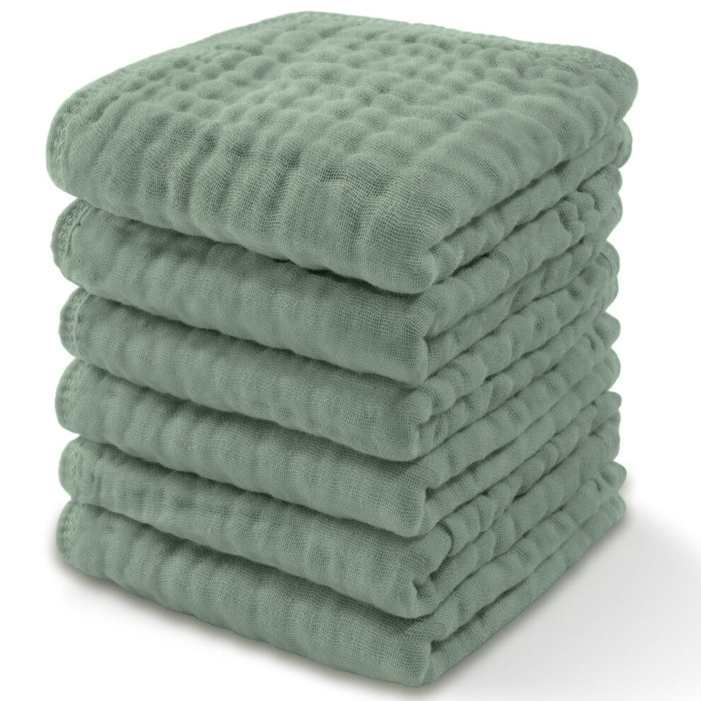 Muslin Baby Washcloths 6 Pack - Soft 6-Layer Cotton Wash Cloths For Sensitive Skin - 10X10 Large Gentle Absorbent Infant Essentials F Comfy Cubs