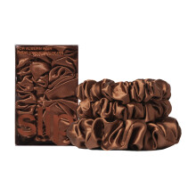 SLIP Pure Silk Back to Basics Assorted Scrunchies - Auburn 3 Count - 100% Pure 22 Momme Mulberry Silk Scrunchies for Women - Hair-Friendly + Lux